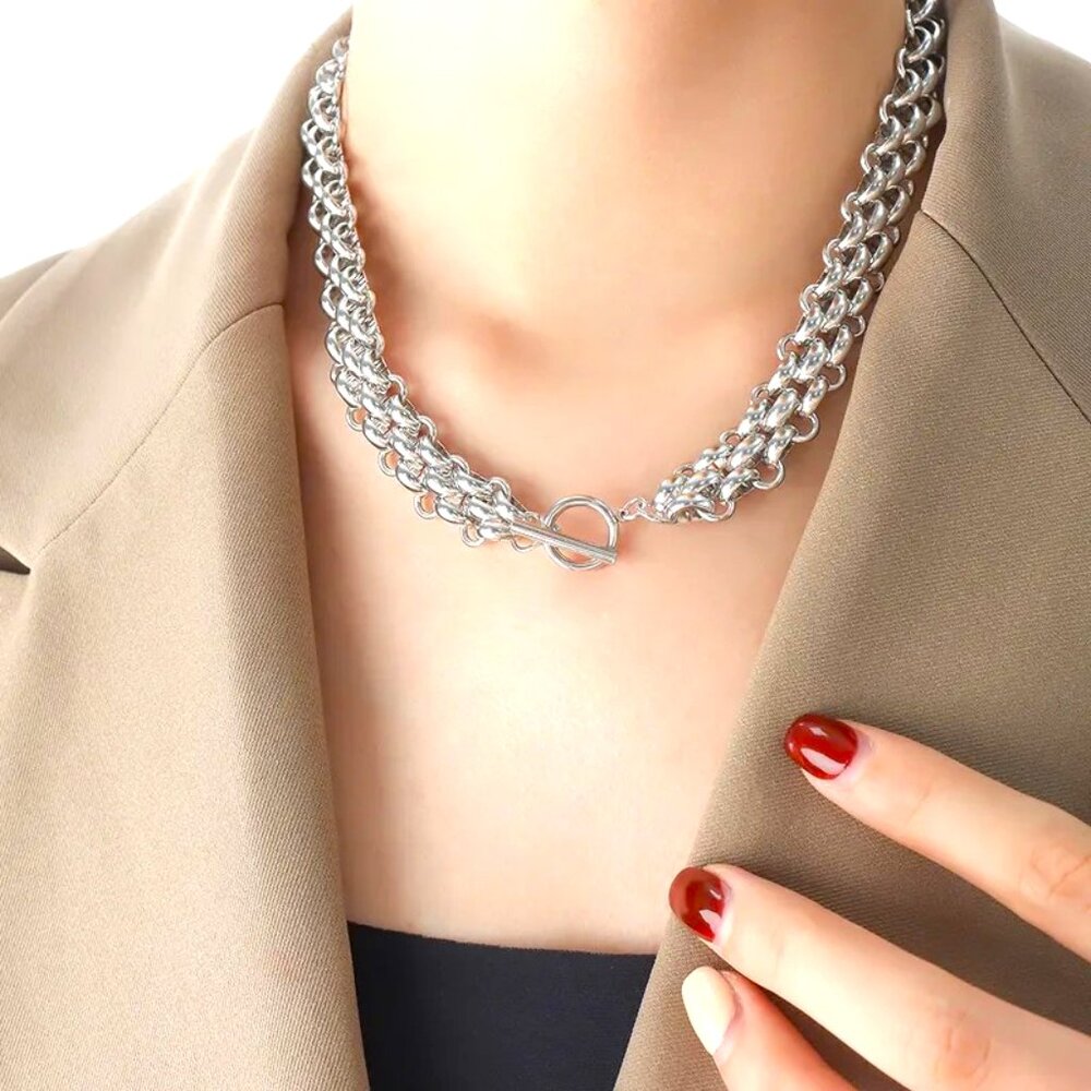 18K WHITE GOLD CHUNKY MESH NECKLACE